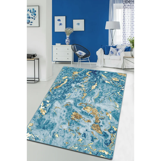 Anzavia Sea and Mountain Shaggy Blue Rug