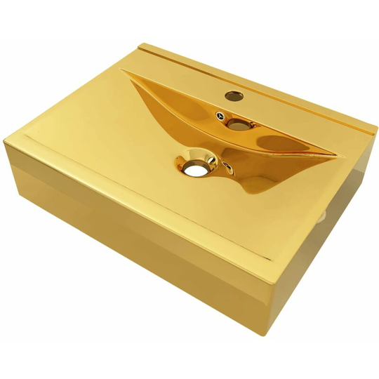 Wash Basin with Overflow 60x46x16 cm Ceramic Gold Vidaxl Gold