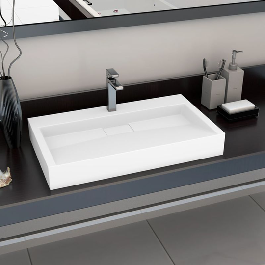 Wash Basin 80x46x11 cm Mineral Cast/Marble Cast White VD05903 - Hommoo