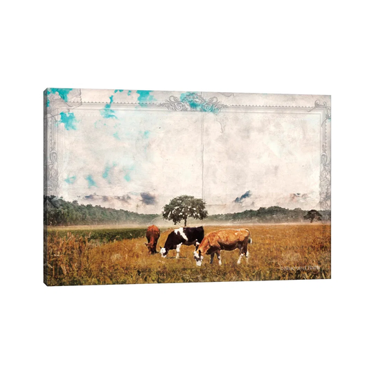 Vintage Grazing Cattle by Bluebird Barn - Wrapped Canvas Graphic Art