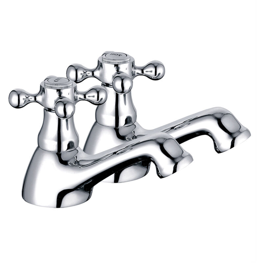 Traditional Chrome Bath Mixer Tap Twin Bathroom Sink Cross Handle Faucet