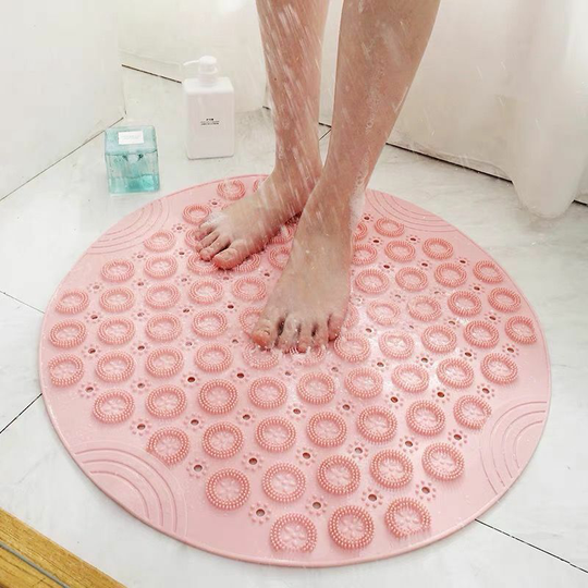Perlerare - 55cm Non-Slip Round Bathroom Mat Safety Shower Plastic Bath Mat Massage Mat Bathroom Mat Floor Drain Suction Cup,Pink