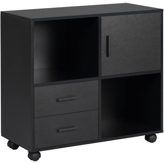 Vinsetto - Printer Stand Mobile Office Storage Cabinet w/ Shelves Drawers, Black - Black