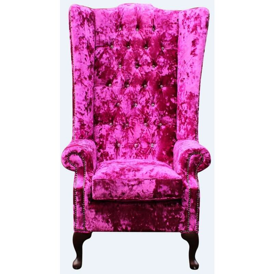 Chesterfield Soho Crystal Diamante Velvet High Back Wing Chair Shimmer Fuchsia Pink