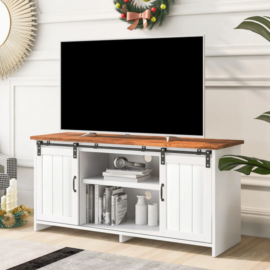 TV stand, sideboard, kitchen cabinet, storage cabinet, side cabinet with 2 sliding doors, adjustable shelf, open shelves, living room, dining room, ha