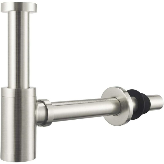 Universal Design Brushed Nickel Brass Sink Trap, Adjustable Odor Resistant, Silver, with Fixed End