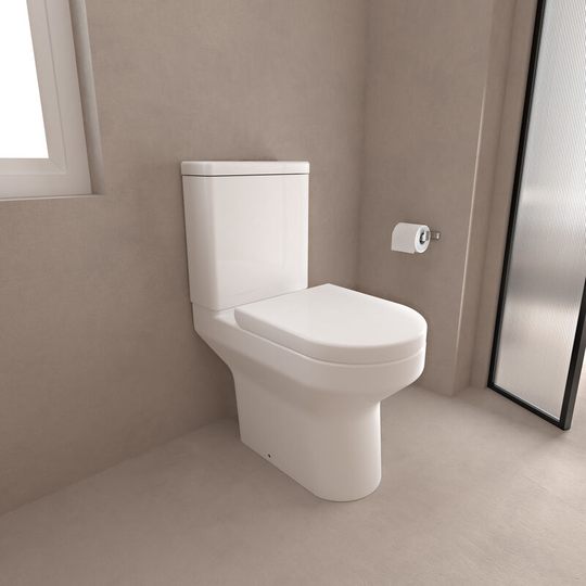 Acezanble - Close Coupled Toilet Soft Close Seat Ceramic Gloss White Bathroom wc Pan - White