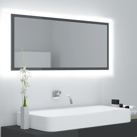 Led Bathroom Mirror High Gloss Grey 100x8.5x37 cm Chipboard FF804947_UK - Topdeal