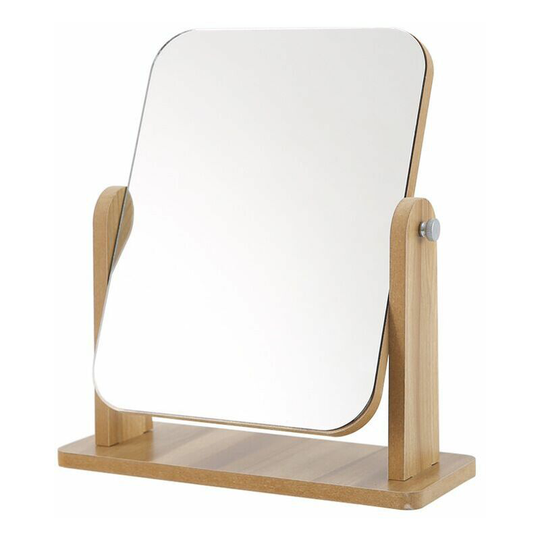 Perlerare - 360 Degree Rotating Tabletop Makeup Mirror with Stand High Transparent Wood Desktop Mirror Free Standing Rectangular Mirror