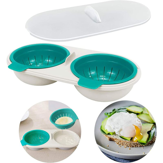 Perlerare - Microwave Egg Poacher Double Cup Egg Bowl Steamer High Capacity 2 Cup Design Kitchen Utensils Drainer Egg Basket Boiler Free Kitchen