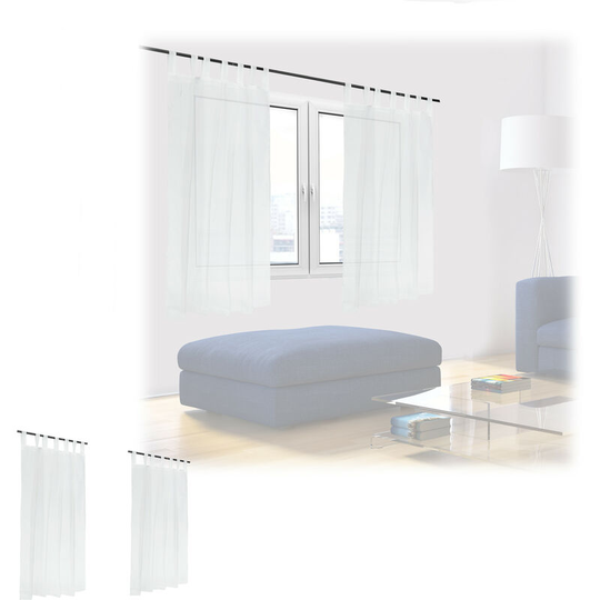 Set of 4 Relaxdays Curtains, HxW: 145x140 cm, Semi-transparent, Decorative, Living Room & Bedroom, with Loops, White