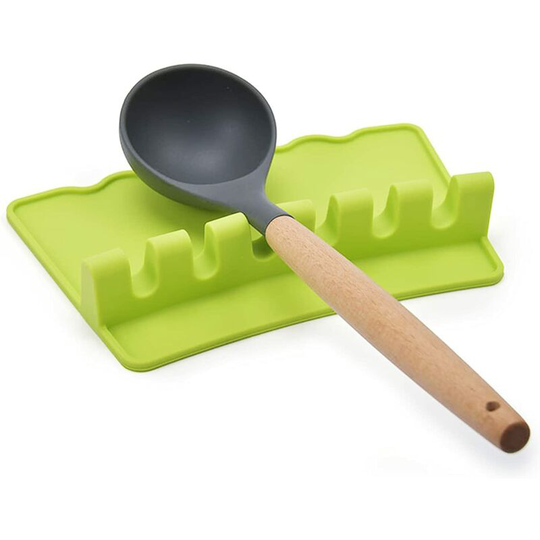Silicone Utensil Installation Kitchen Spoon Installation With Drainer Spoon Rest/Utensil Rest (Green+grey)