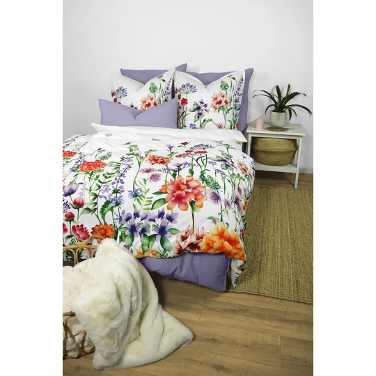 Apkar Purple/Orange/White Cotton 120 TC Reversible Modern & Contemporary Duvet Cover Set