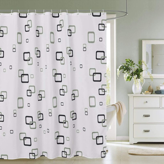 Shower Curtain 180 x 180 cm Polyester Shower Curtains Mildew Proof Waterproof Fabric Shower Liner Long Bathtub Bathroom Curtain with 12 Curtain Rings