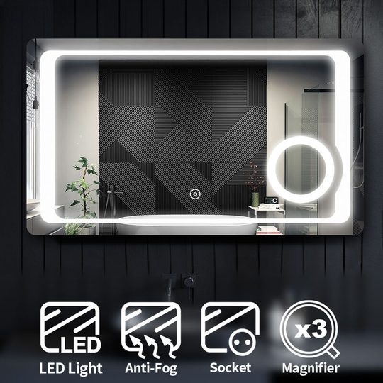 ELEGANT Anti-Fog Bathroom Mirror Illuminated LED Magnifying Mirror 1000x600mm Socket Bathroom Mirror with Shaver Socket