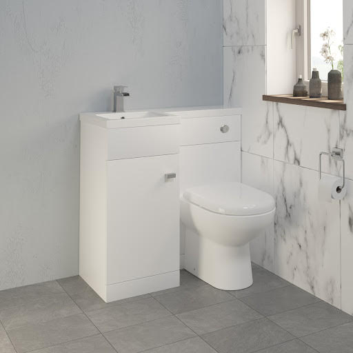 Aurora Toilet & Basin Vanity Unit Combination with Doors - 900mm White Gloss Left Hand