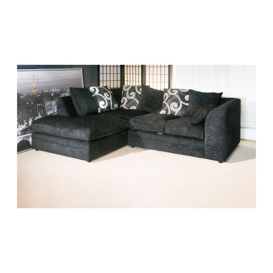 Zina Left Hand Facing Chenille Fabric Corner Sofa - Black