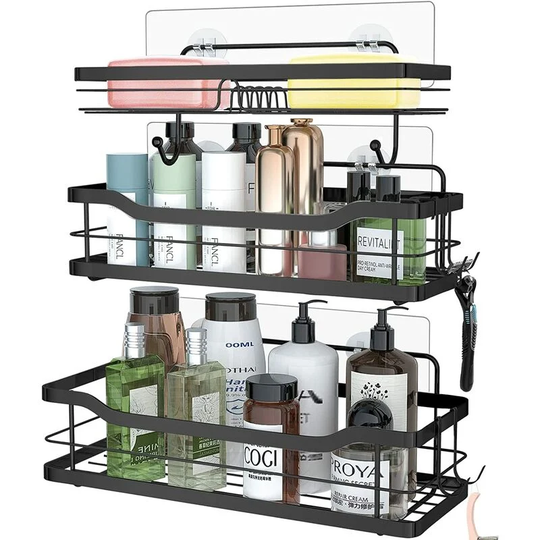No Drilling Shower Caddy Self Adhesive Shower Caddy Shower Holder Bathroom SUS304 Stainless Steel 3 Pack Black
