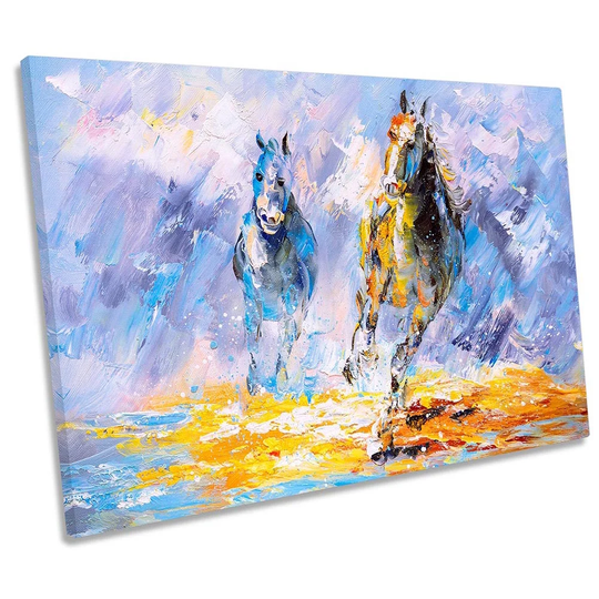 Horses Galloping Blue Repro CANVAS WALL ARTWORK Print Art