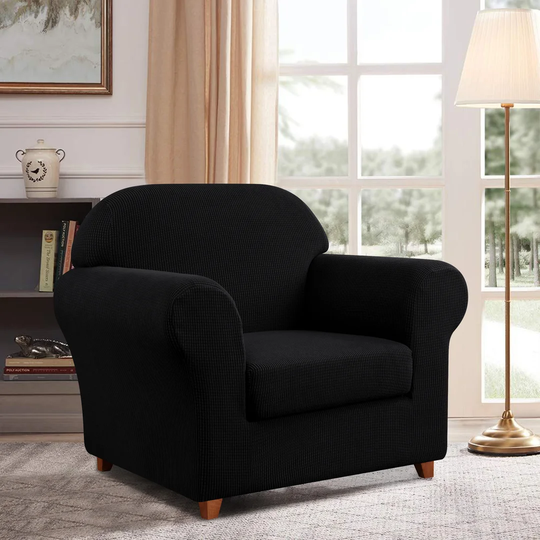 2-Piece Textured Grid Soft Stretchy Box Cushion Armchair Slipcover