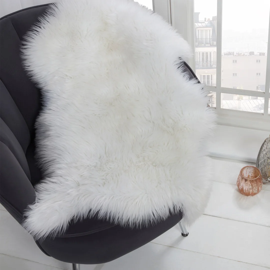 Dickinson Faux Fur Sheepskin Rug, White- 60X90cm