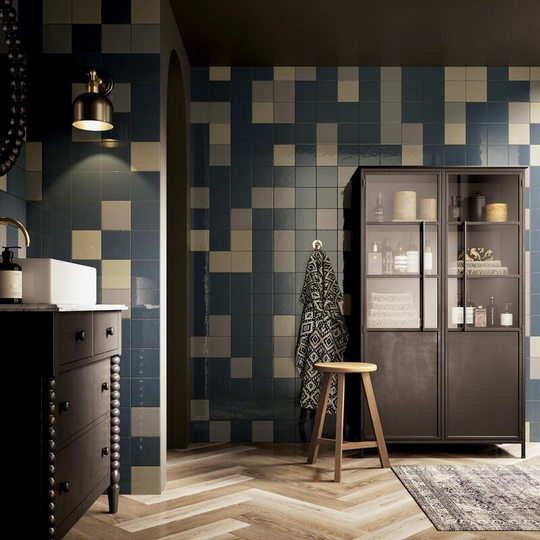 Flare Cobalt Gloss Dark Grey Ceramic Tile Sample - Grey - Amiata