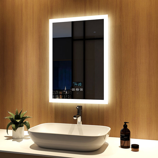 Led Illuminated Bathroom Mirror 70x50cm led Mirror, Bluetooth and Demister Pad, Light Touch Contorl Wall Mounted Mirrors with 3 Light Colors