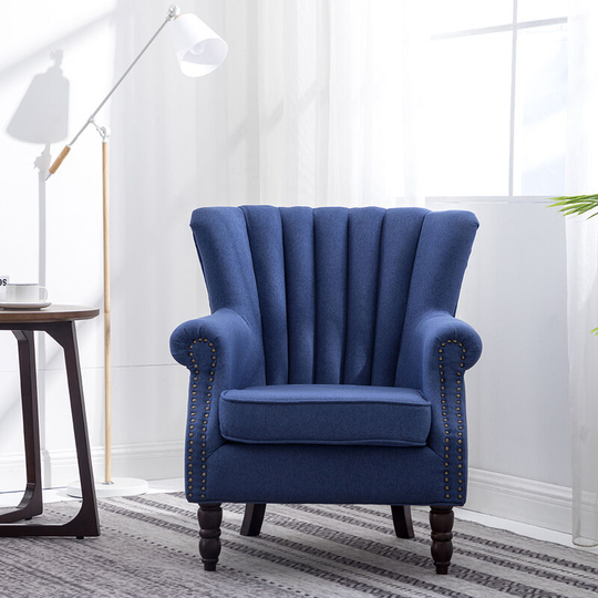 Pleated Wingback Armchair with Cushion,Blue - Livingandhome