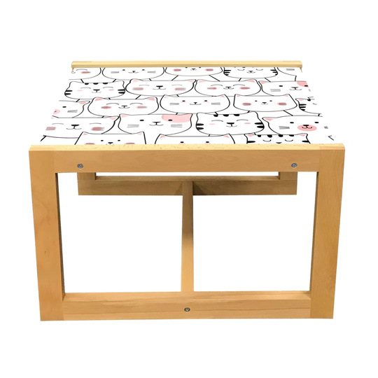 Cats Coffee Table, Funny Kittens Smiling Cheerful Pets In Simple Doodle, Acrylic Glass Center Table With Wooden Frame For Offices Dorms Rose Charcoal
