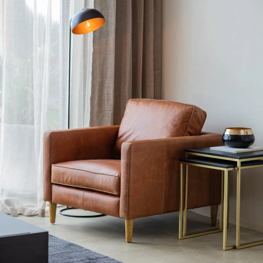 Moe 80Cm Wide Tufted Genuine Leather Top Grain Leather Armchair