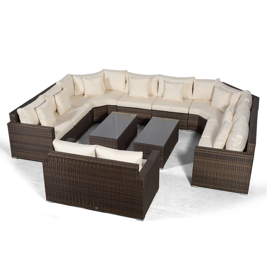 Villasenor Brown Rattan U Shape 8 Seat Sofa With 2 X Rectangular Coffee Table & 2 Seat Sofa, Outdoor Patio Garden Furniture