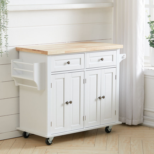 Modern Rolling Wood Kitchen Trolley Cart with Storage Cabinet - Livingandhome