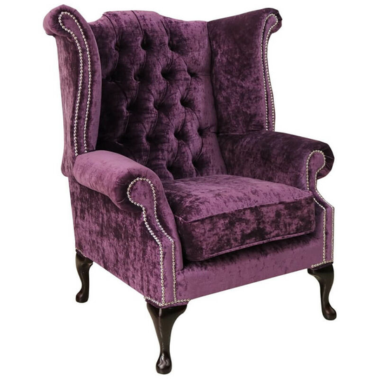 Chesterfield Queen Anne High Back Wing Chair Modena Amethyst Velvet