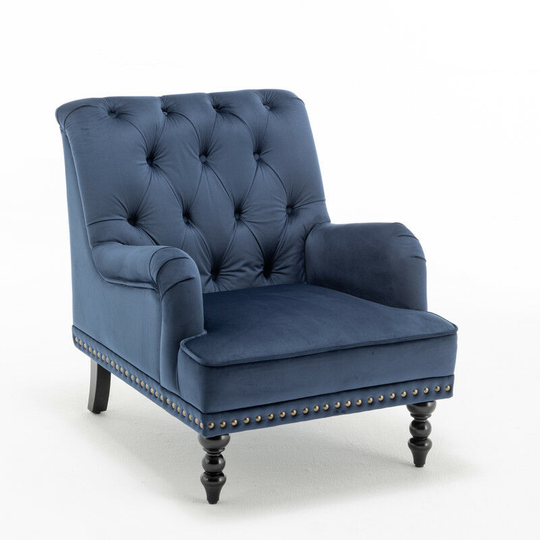 Upholstered Wide Tufted Velvet accent Armchair in blue - blue