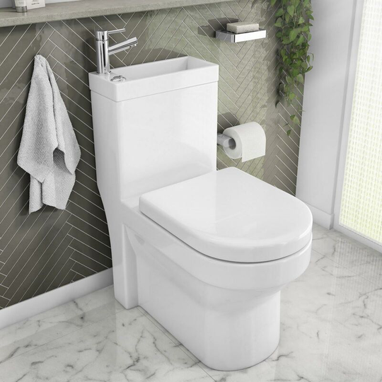 Affine - 2 in 1 Toilet Basin Combo Combined Toilet and Sink Space Saving Cloakroom Unit - White