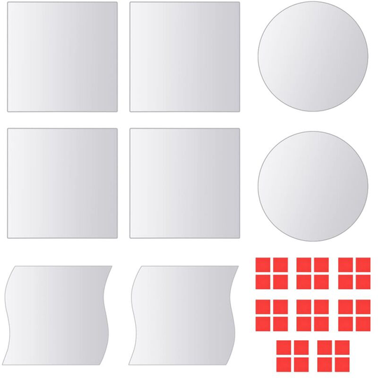 16 Piece Mirror Titles Multi-Shape Glass - Silver