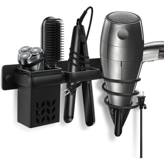 Hair Dryer Holder, Hair Dryer Organizer Wall Bracket, Multifunctional Bathroom Tool Holder with Storage Rack, Black - Litzee