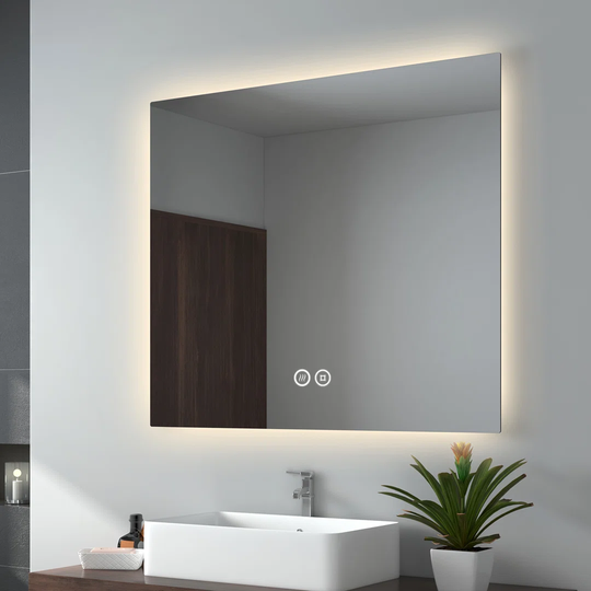 bathroom mirror with lighting 95 x 85cm LED bathroom mirror with touch, anti-fog, dimmable, memory function, neutral lighting. Bathroom wall mirror IP