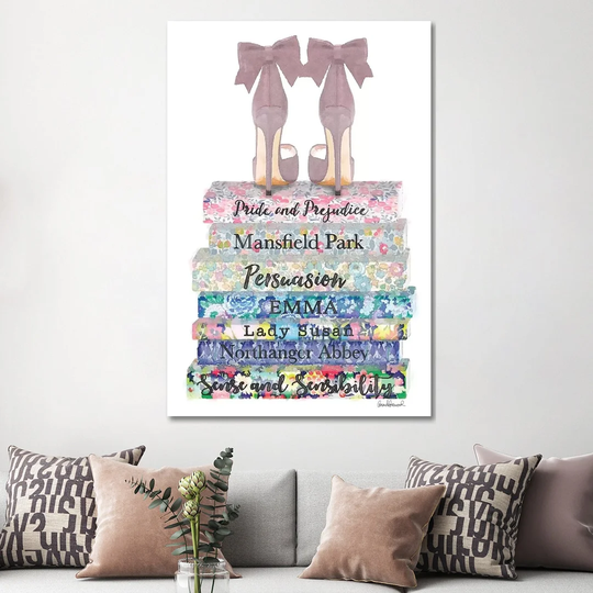 Austen Flower Books with Shoes by Amanda Greenwood - Painting Print on Canvas