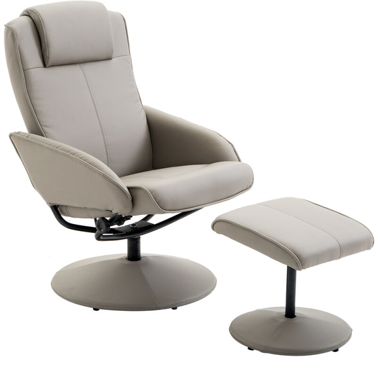 Adjustable Recliner Swivel Leather Armchair 360° Rotatable w/ Footrest - Grey - Homcom