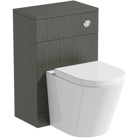 Lea avola grey slimline back to wall unit 500mm and Contemporary back to wall toilet with seat - Grey - Orchard