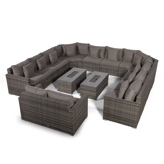 Villasenor Grey Rattan 10 Seat Sofa With 2 X Rectangle Ice Bucket Coffee Table & 2 Seat Sofa, Outdoor Patio Garden Furniture