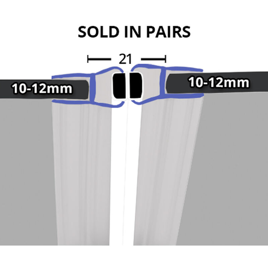 Magnetic Shower Seal for Screens or Doors | Fits 10, 11 or 12mm Glass | Sold as Pairs | MAG017 (200cm) - Clear