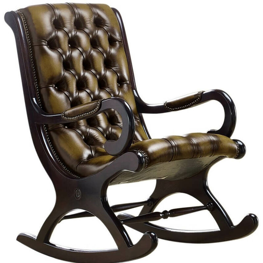 Chesterfield York Slipper Rocking Armchair Antique Gold Leather