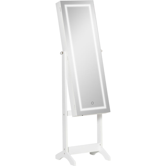 Mirrored Jewellery Cabinet w/ led Light Lockable Jewellery Armoire White - White - Homcom