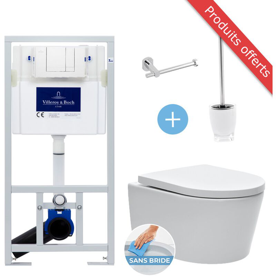 Complete Toilet set frame + SATrimless toilet with removable seat + free Set of accessories (ViConnectSATrimless-2-X) - Villeroy&boch