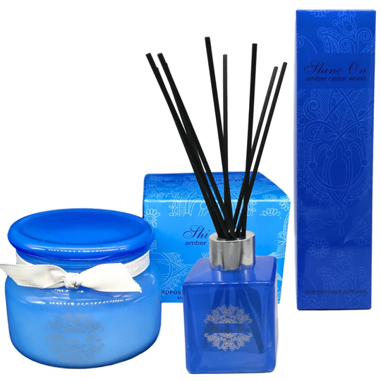 2 Piece Shine Amber Cedar Wood Scented Jar Candle Set