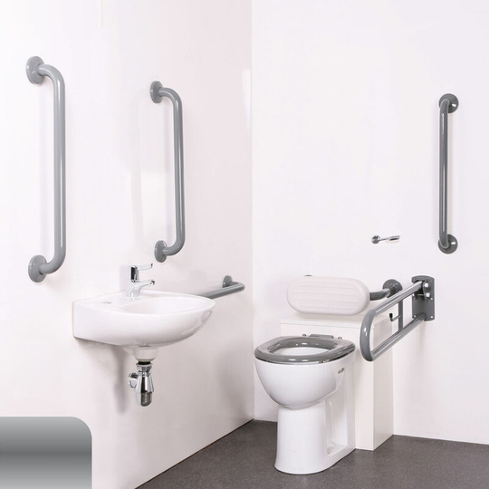 NymaPRO Back to Wall Doc m Toilet Pack with Concealed Fixings - Satin Grab Rails - Nymas