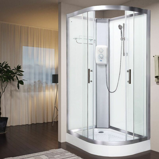 Electric Shower Cubicle Cabin Vidalux Pure e lh 1200 x 800 White Enclosure 8.5kW - Silver
