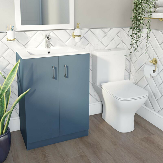 Orchard Lea ocean blue floorstanding vanity unit 600mm and Derwent square close coupled toilet suite - Blue
